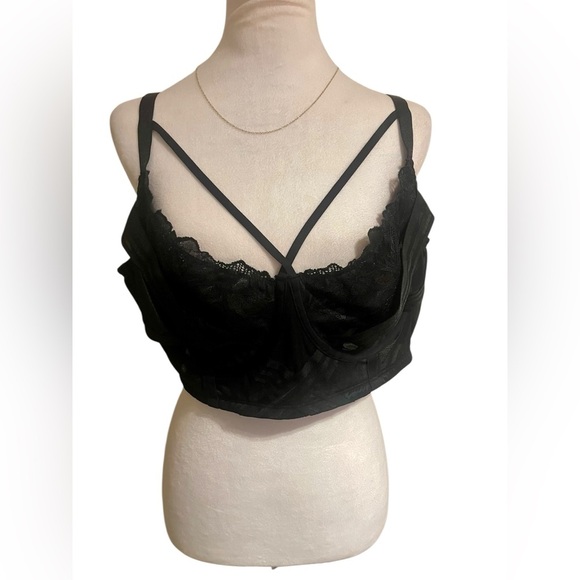 Torrid Black Lace Satin Strappy Bralette Size 3 #FeelTheFit Underwire Plus NWT - Picture 6 of 9